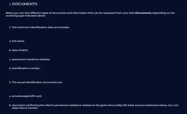 Current Ninewin KYC policy section showing document categories and the temporary approval stage